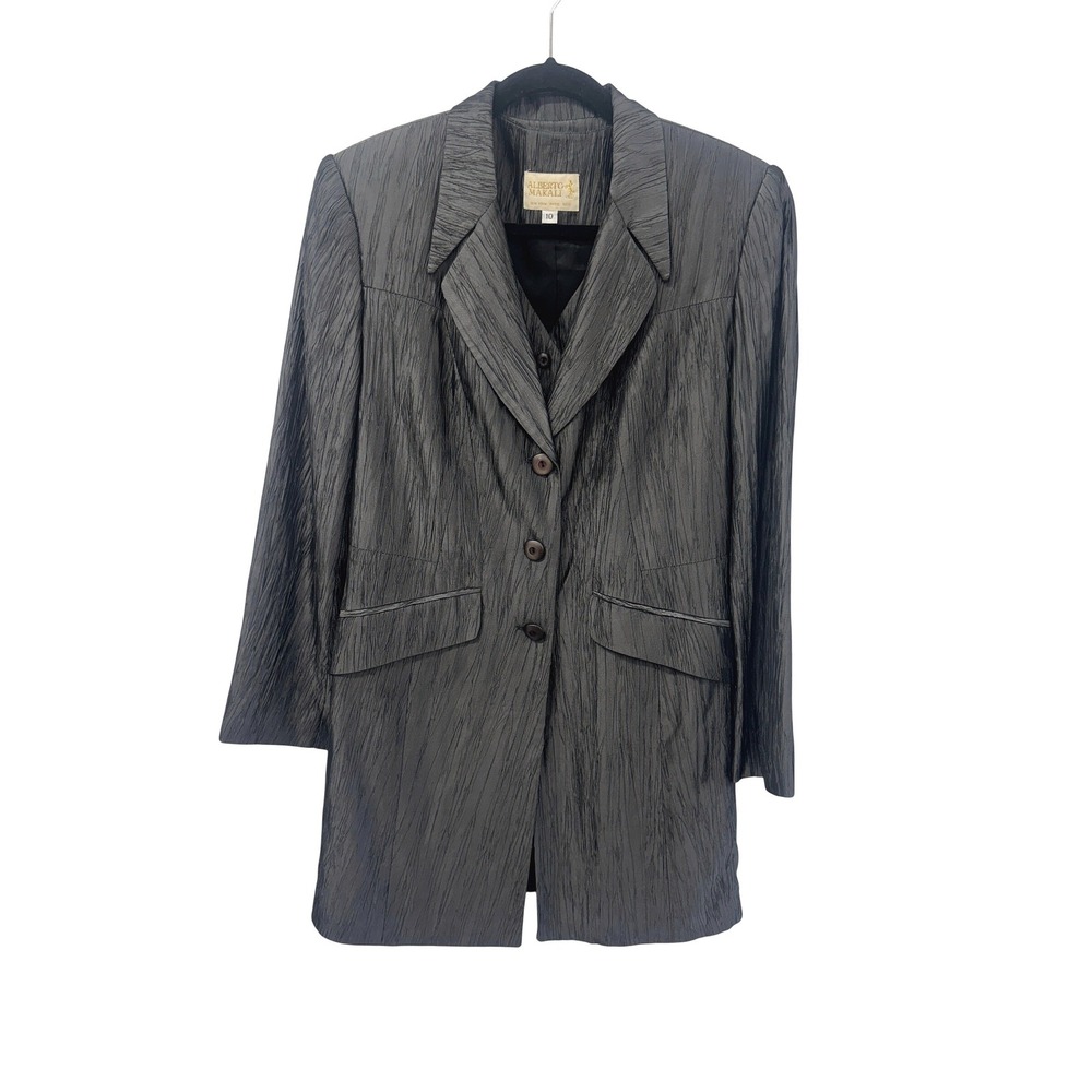 Alberto Makali Charcoal Crinkle Long Jacket & Vest 2-Piece Set Vintage Academia